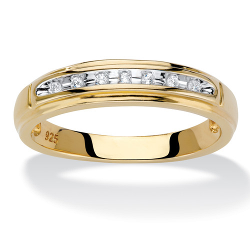 Men's Diamond Accent Single Row Wedding Band in 18k Gold-plated Sterling Silver 2.5 mm