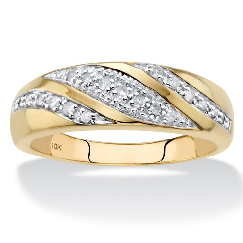 Men's Round Diamond Diagonal Ring 1/5 TCW in Solid 10k Yellow Gold