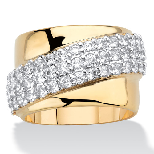 1.49 TCW Round Cubic Zirconia Gold-Plated Diagonal Wide Ring