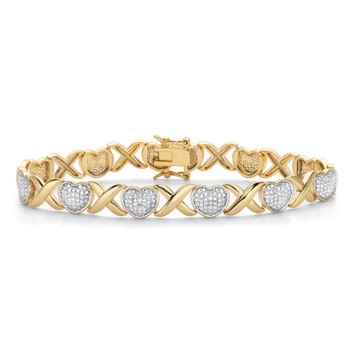 Diamond Accent 18k Gold-Plated Two-Tone Hearts and Kisses Bracelet 7.5"