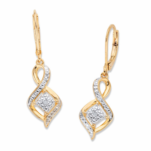 Diamond Accent Cluster Bypass Drop Earrings Gold-Plated 1.5"