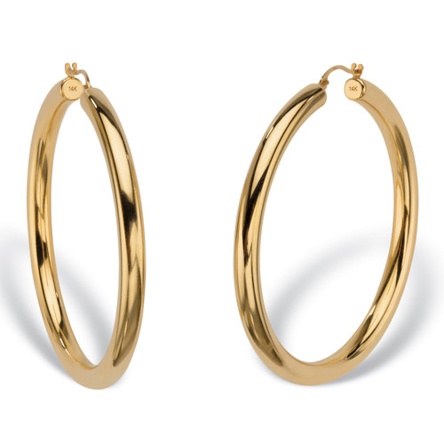 14k Yellow Gold Ultra-Lightweight Nano Diamond Resin Filled Hoop Earrings (1 7/8")