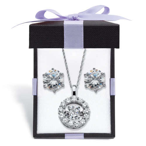 Cubic Zirconia CZ in Motion Stud Earrings and Pendant Necklace Set 5.76 TCW in Platinum over Sterling Silver With FREE G
