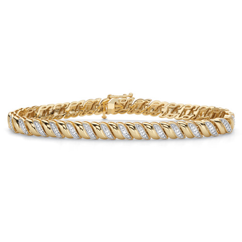 Diamond Accent 18k Gold-Plated Two-Tone S-Link Bracelet 7.25"
