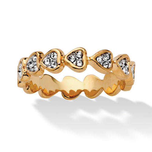 Bezel-Set Round Crystal Yellow Gold-Plated Band of Hearts Ring