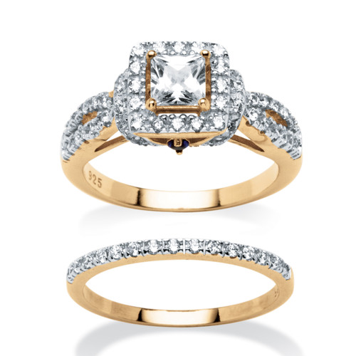 1.38 TCW Princess-Cut Cubic Zirconia Two-Piece Bridal Set in 14k Gold-plated Sterling Silver