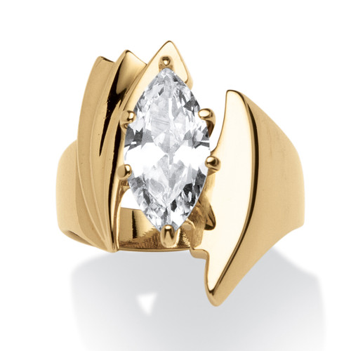 2.48 TCW Marquise-Cut Cubic Zirconia Angled Ring Gold Ion Plated