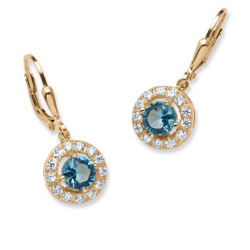 Simulated Birthstone Halo Drop Earrings in Gold-Plated Sterling Silver