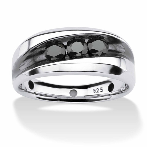 Men's 3/4 TCW Channel-Set Black Diamond Ring in Platinum over Sterling Silver