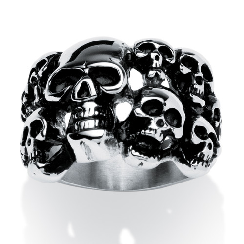 Men's Cluster Skull Ring in Antiqued Stainless Steel Sizes 9-16