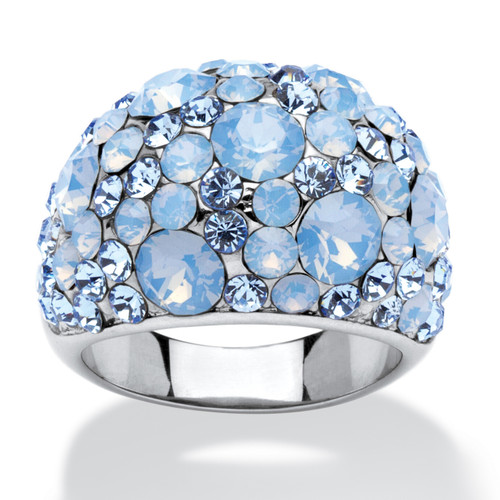 Blue and Aurora Borealis Crystal Dome Ring in Stainless Steel