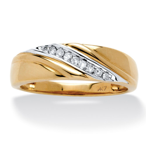 Men's 1/8 TCW Round Diamond Diagonal Ring in Solid 10k Gold