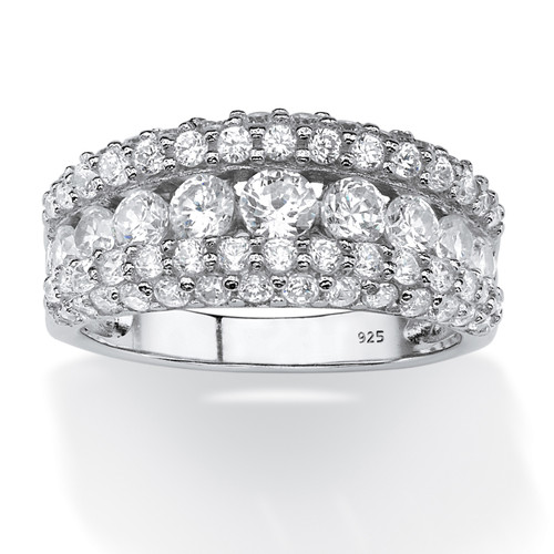 1.26 TCW Round Cubic Zirconia Row Ring in Platinum-plated Sterling Silver