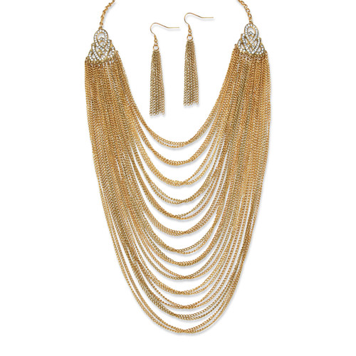 2 Piece Multi-Chain Jewelry Necklace and Earrings Set in Yellow Goldtone 22"-25"
