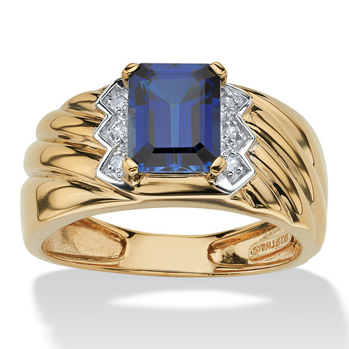 Men's 2.36 TCW Emerald-Cut Sapphire and Diamond Accent Ring in 18k Gold-plated Sterling Silver