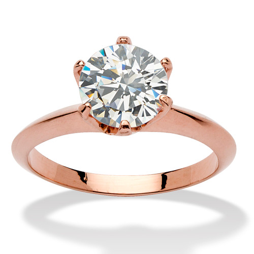 2 Carats Cubic Zirconia Solitaire Ring in Rose Gold-Plated