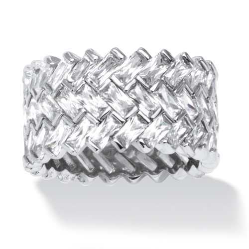 9.66 TCW Cubic Zirconia Baguette Chevron Ring in Platinum-plated Sterling Silver