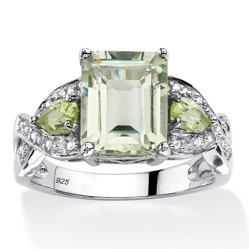 3.40 TCW Emerald-Cut Genuine Green Amethyst Ring in Platinum-plated Sterling Silver