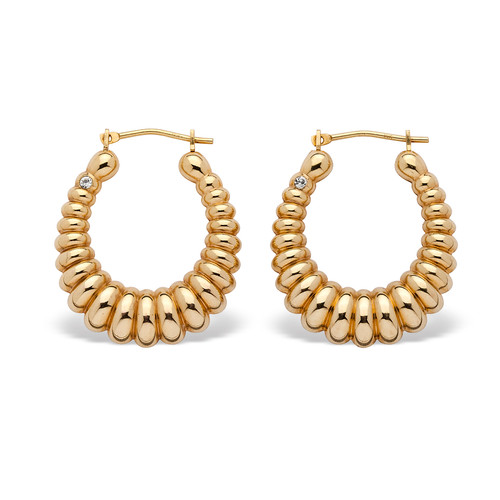 14k Gold Shrimp-Style Hoop Earrings Nano Diamond Resin Filled  (3/4")