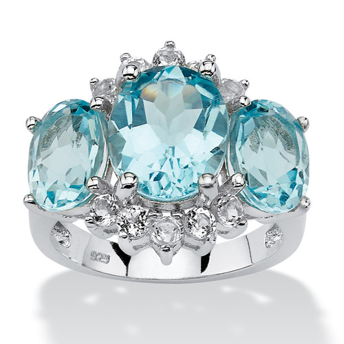 10.25 TCW Genuine Oval-Cut Blue and White Topaz Ring in Platinum-plated Sterling Silver