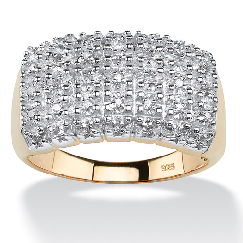 1/6 TCW Diamond Cluster Square-Back Ring in 18k Yellow Gold-plated Sterling Silver