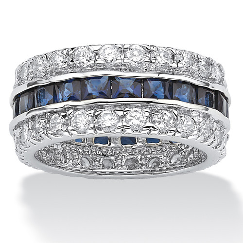 6.66 TCW Princess-Cut Blue Cubic Zirconia White Cubic Zirconia Accent Silvertone Eternity Band