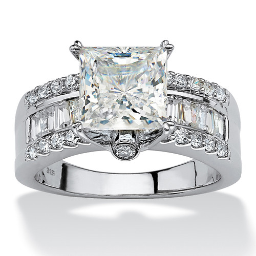 3.43 TCW Princess-Cut Cubic Zirconia Platinum-plated Sterling Silver Engagement Anniversary Ring