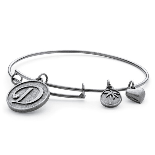 Personalized Initial Charm Bangle in Antiqued Silvertone Adjustable 7"-9"
