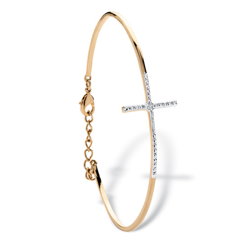 Pave Diamond Accent Horizontal Cross Bracelet 18k Gold-Plated