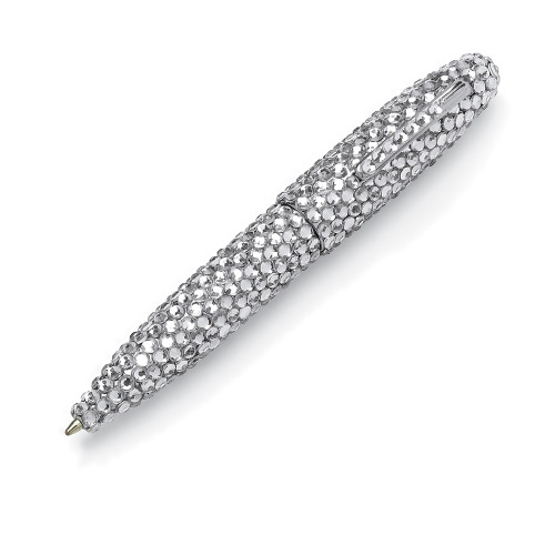 Round Simulated Birthstone and Crystal Pen in Silvertone 4.5"