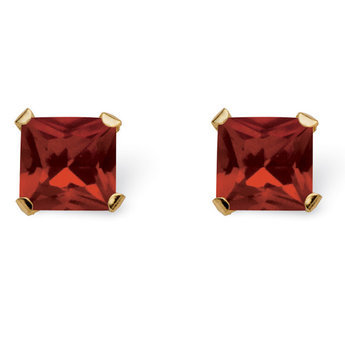 Princess-Cut Simulated Simulated Birthstone Stud Earrings in 10k Gold