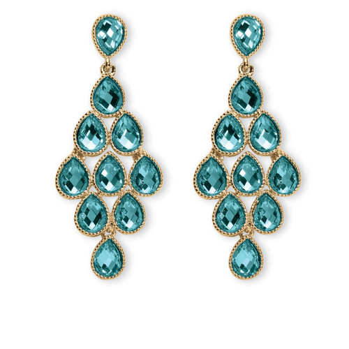 Pear-Cut Simulated Birthstone Chandelier Earrings in Yellow Goldtone