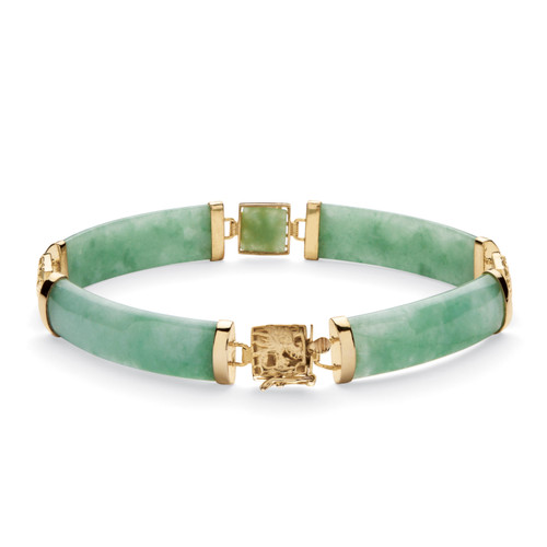 Genuine Green Jade Dragon Link Bracelet in 14k Gold-plated Sterling Silver 7.25"