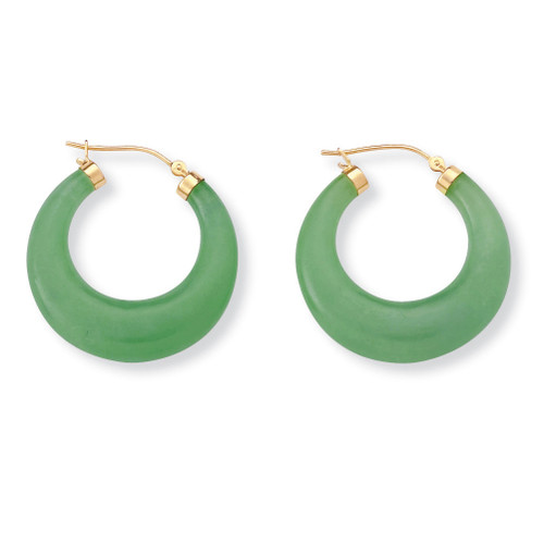 Green Jade Hoop Earrings in 14k Gold-plated Sterling Silver (1")