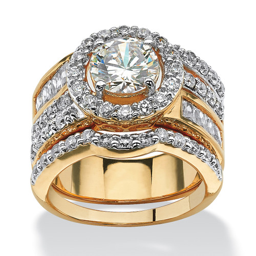 5.15 TCW Round Cubic Zirconia Two-Piece Halo Bridal Set 18k Gold-Plated