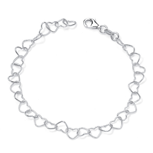 Sterling Silver Heart Link Ankle Bracelet 11"