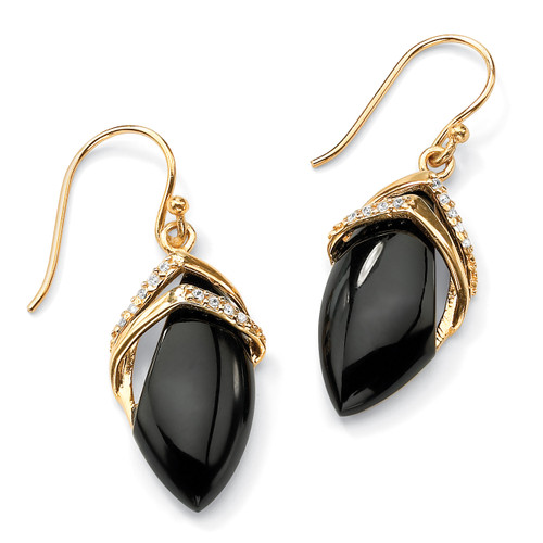 .16 TCW Genuine Black Onyx and Cubic Zirconia Marquise Drop Earrings 18k Gold-Plated