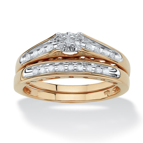 1/5 TCW Round Diamond Channel-Set Two-Piece Bridal Set in Gold-Plated Sterling Silver