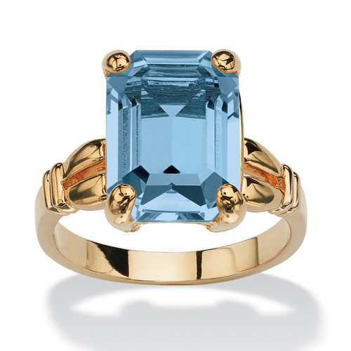 Emerald-Cut Simulated Birthstone Ring in Gold-Plated