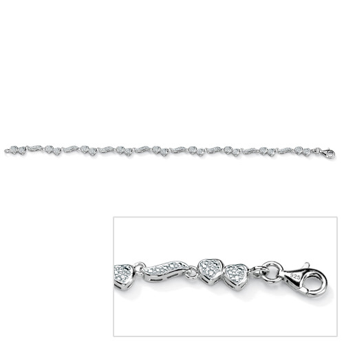 1/7 TCW Round Diamond Accented Heart and Wings Ankle Bracelet in Platinum-Plated Sterling Silver 9"