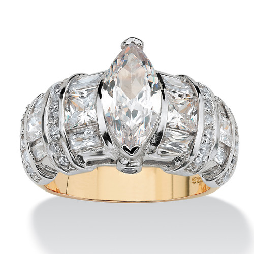 4.18 TCW Marquise-Cut Cubic Zirconia 14k Gold-plated Sterling Silver Ring