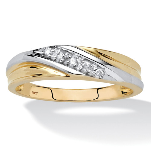 Men's 1/10 TCW Round Diamond Two-Tone 10k Gold Diagonal Wedding Band Ring