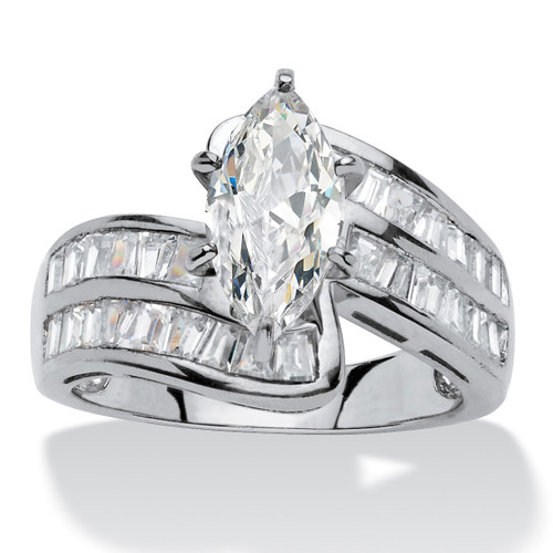 4.10 TCW Marquise-Cut Cubic Zirconia Platinum-plated Sterling Silver Engagement/Anniversary Ring