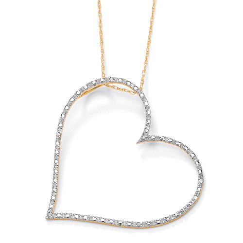 Diamond Accent Heart Pendant and Rope Chain in Solid 10k Yellow Gold 18"