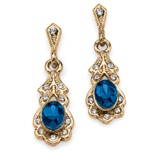 Oval-Cut Simulated Birthstone Drop Earrings in Antiqued Goldtone