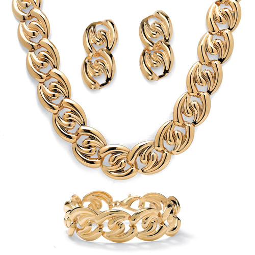 Curb-Link Necklace, Bracelet and Drop Earrings 3-Piece Set in Yellow Goldtone