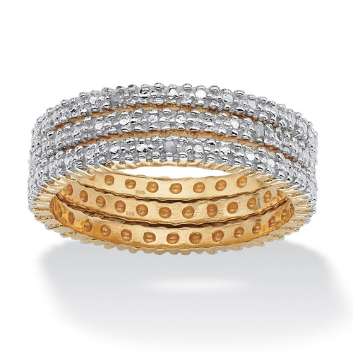 3 Piece Diamond Accented Eternity Band Set in 14k Gold-plated Sterling Silver