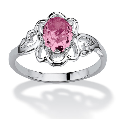 Oval-Cut Open Scrollwork Simulated Birthstone Ring in Sterling Silver