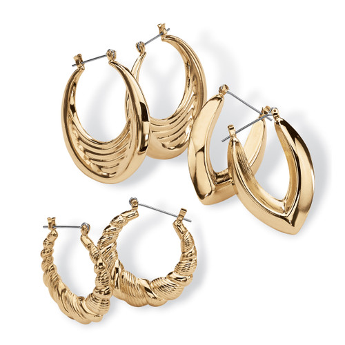 3 Pair Hoop Earrings Set in Yellow Goldtone (1 1/2")