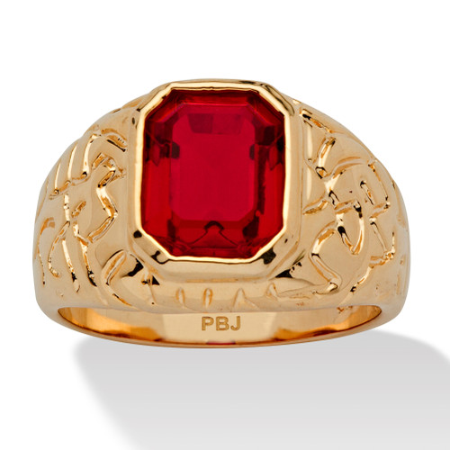 Men's Emerald-Cut Simulated Ruby Nugget-Style Ring 2.75 TCW Yellow Gold-Plated